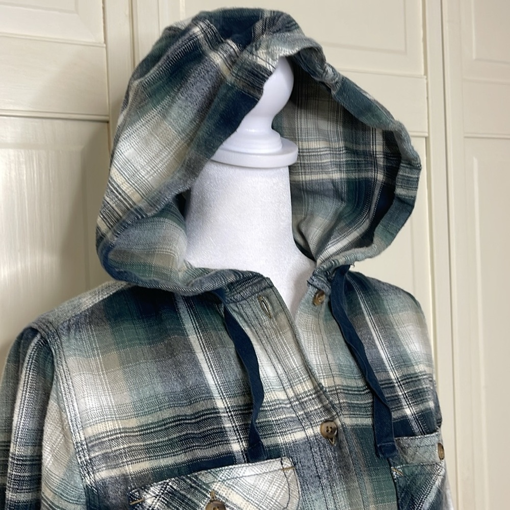 Carhartt Women’s Beartooth Hooded Flannel Button Down Shirt Navy Size XS - Picture 2 of 12